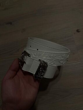 Chrome Hearts White Embossed Leather Women's Belt with Silver Buckle